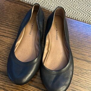 Lucky Brand Emmie Leather Ballet Flats In Black Size 8.5 Smooth Basic Comfort